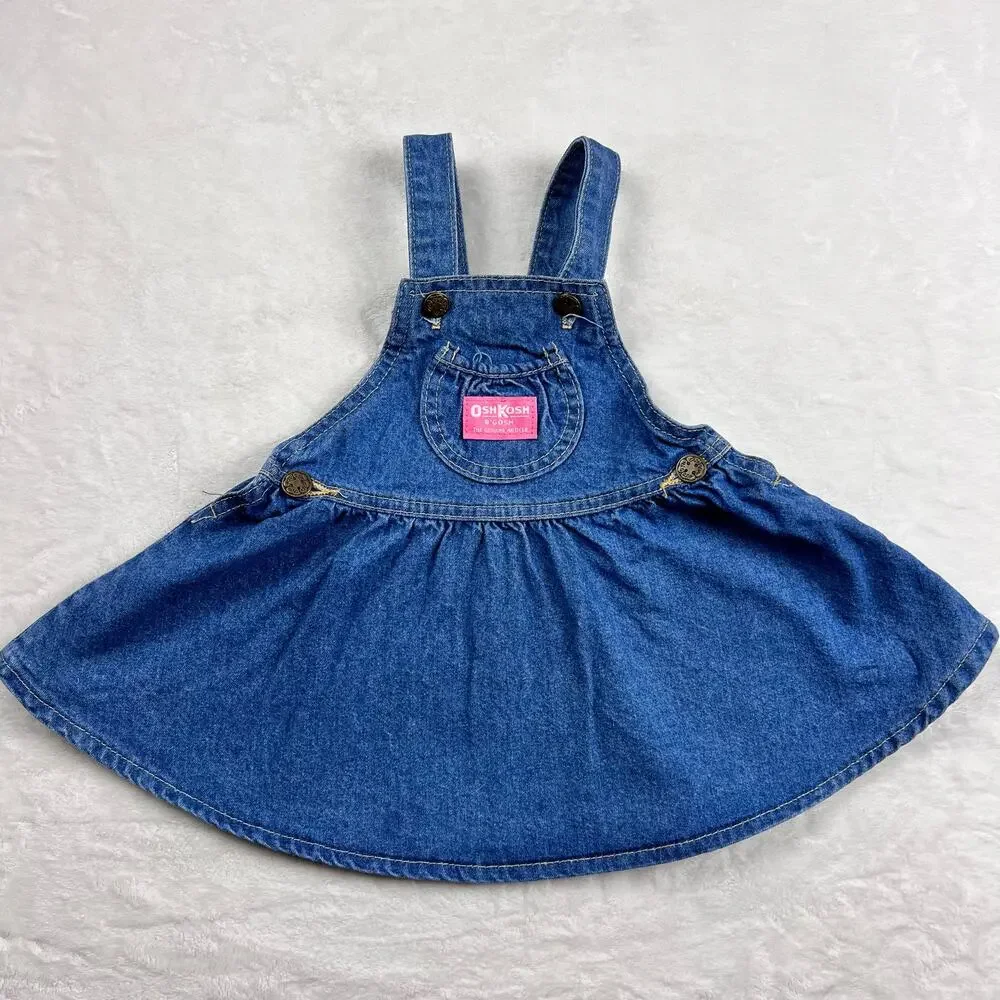 Oshkosh B’gosh Vintage Vestbak Girls Overalls Denim Jean Dress size 12 months